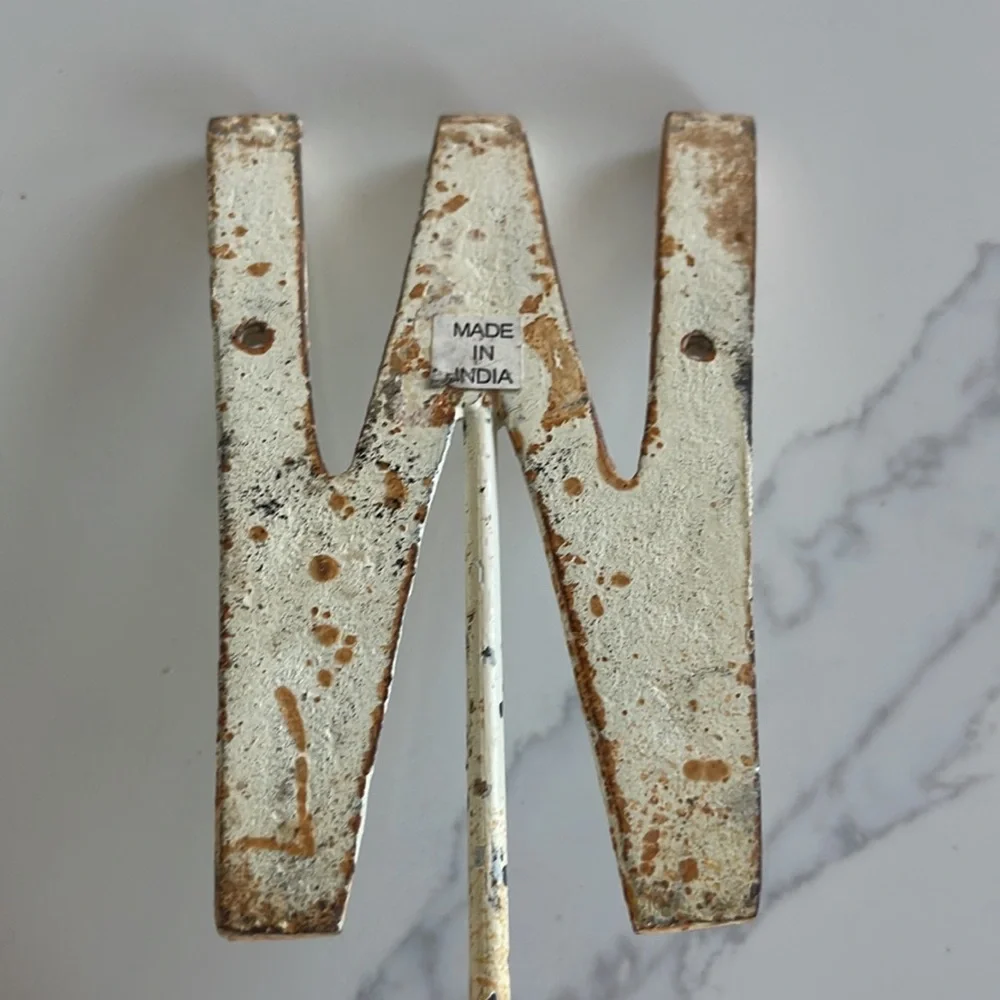 W initial chippy rusty paint metal hook vintage inspired
